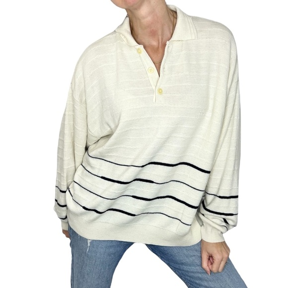 Vintage Blu E BLU Italy cream navy nautical oversized Wool Blend Sweater M - Picture 2 of 11